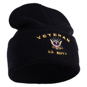 Veteran US Navy Logo Embroidered 12 Inch Cuff Long Beanie Made in USA - Black OSFM