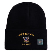 Veteran US Navy Logo Embroidered 12 Inch Cuff Long Beanie Made in USA - Black OSFM