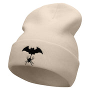 Spider Bat Embroidered 12 Inch Long Knitted Beanie - Birch OSFM