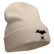 Spider Bat Embroidered 12 Inch Long Knitted Beanie - Birch OSFM