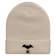 Spider Bat Embroidered 12 Inch Long Knitted Beanie - Birch OSFM