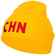 China CHN Flag Embroidered Long Beanie