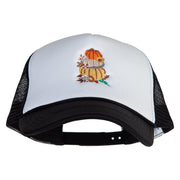 Fall Pumpkins Embroidered Summer Foam Mesh Trucker Cap - Black-White OSFM