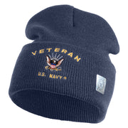 Veteran US Navy Logo Embroidered 12 Inch Cuff Long Beanie Made in USA - Navy OSFM