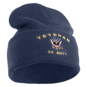 Veteran US Navy Logo Embroidered 12 Inch Cuff Long Beanie Made in USA - Navy OSFM