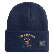 Veteran US Navy Logo Embroidered 12 Inch Cuff Long Beanie Made in USA - Navy OSFM