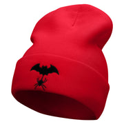 Spider Bat Embroidered 12 Inch Long Knitted Beanie - Red OSFM