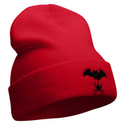 Spider Bat Embroidered 12 Inch Long Knitted Beanie - Red OSFM