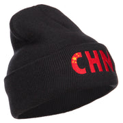 China CHN Flag Embroidered Long Beanie