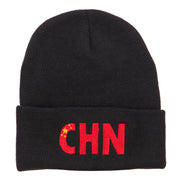 China CHN Flag Embroidered Long Beanie