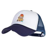 Fall Pumpkins Embroidered Summer Foam Mesh Trucker Cap - Navy-White OSFM