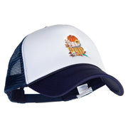 Fall Pumpkins Embroidered Summer Foam Mesh Trucker Cap - Navy-White OSFM