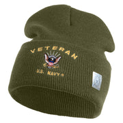 Veteran US Navy Logo Embroidered 12 Inch Cuff Long Beanie Made in USA - Olive OSFM