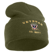 Veteran US Navy Logo Embroidered 12 Inch Cuff Long Beanie Made in USA - Olive OSFM