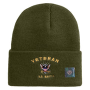 Veteran US Navy Logo Embroidered 12 Inch Cuff Long Beanie Made in USA - Olive OSFM