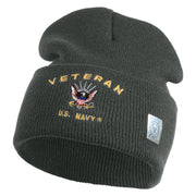 Veteran US Navy Logo Embroidered 12 Inch Cuff Long Beanie Made in USA - Graphite OSFM