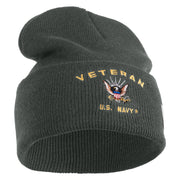 Veteran US Navy Logo Embroidered 12 Inch Cuff Long Beanie Made in USA - Graphite OSFM