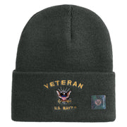 Veteran US Navy Logo Embroidered 12 Inch Cuff Long Beanie Made in USA - Graphite OSFM