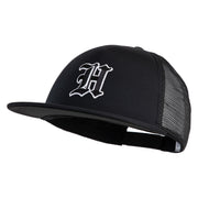 Old English Black H Patched Flat Bill Trucker Snapback Cap - Black OSFM