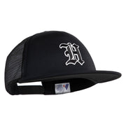 Old English Black H Patched Flat Bill Trucker Snapback Cap - Black OSFM