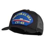 USS Coral Sea CV 43 Blue Patched Solid Cotton Twill 5 panel Mesh Back Cap - Black OSFM