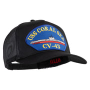 USS Coral Sea CV 43 Blue Patched Solid Cotton Twill 5 panel Mesh Back Cap - Black OSFM