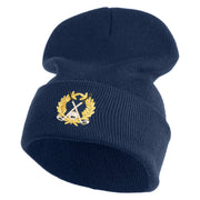 Metallic Golf Crest Sport Embroidered Iron on Patch 12 Inch Long Knitted Beanie - Navy OSFM