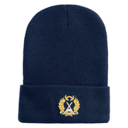 Metallic Golf Crest Sport Embroidered Iron on Patch 12 Inch Long Knitted Beanie - Navy OSFM