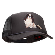 Japanese Chin Dog Patched Foam Front Golf Style Mesh Back Cap - Charcoal OSFM