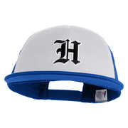 Old English Black H Patched Flat Bill Trucker Snapback Cap - White Royal OSFM