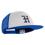 Old English Black H Patched Flat Bill Trucker Snapback Cap - White Royal OSFM