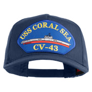 USS Coral Sea CV 43 Blue Patched Solid Cotton Twill 5 panel Mesh Back Cap - Navy OSFM