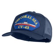 USS Coral Sea CV 43 Blue Patched Solid Cotton Twill 5 panel Mesh Back Cap - Navy OSFM
