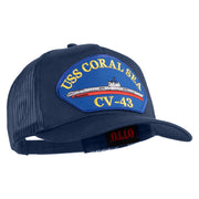 USS Coral Sea CV 43 Blue Patched Solid Cotton Twill 5 panel Mesh Back Cap - Navy OSFM
