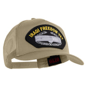 Iraqi Freedom Vet Patched Solid Cotton Twill 5 panel Mesh Back Cap - Khaki OSFM