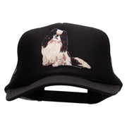 Japanese Chin Dog Patched Foam Front Golf Style Mesh Back Cap - Black OSFM