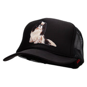 Japanese Chin Dog Patched Foam Front Golf Style Mesh Back Cap - Black OSFM