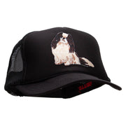 Japanese Chin Dog Patched Foam Front Golf Style Mesh Back Cap - Black OSFM