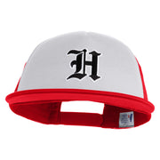 Old English Black H Patched Flat Bill Trucker Snapback Cap - White Red OSFM