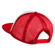 Old English Black H Patched Flat Bill Trucker Snapback Cap - White Red OSFM
