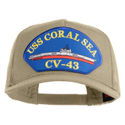 USS Coral Sea CV 43 Blue Patched Solid Cotton Twill 5 panel Mesh Back Cap - Khaki OSFM