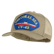 USS Coral Sea CV 43 Blue Patched Solid Cotton Twill 5 panel Mesh Back Cap - Khaki OSFM