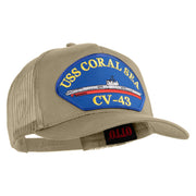 USS Coral Sea CV 43 Blue Patched Solid Cotton Twill 5 panel Mesh Back Cap - Khaki OSFM