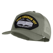 Iraqi Freedom Vet Patched Solid Cotton Twill 5 panel Mesh Back Cap - Grey OSFM