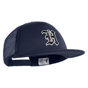 Old English Black H Patched Flat Bill Trucker Snapback Cap - Navy OSFM
