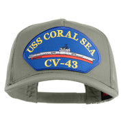 USS Coral Sea CV 43 Blue Patched Solid Cotton Twill 5 panel Mesh Back Cap - Grey OSFM