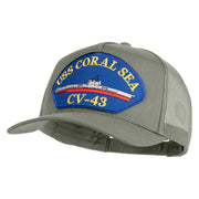 USS Coral Sea CV 43 Blue Patched Solid Cotton Twill 5 panel Mesh Back Cap - Grey OSFM