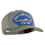 USS Coral Sea CV 43 Blue Patched Solid Cotton Twill 5 panel Mesh Back Cap - Grey OSFM