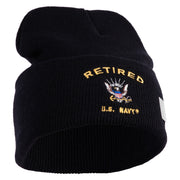 Retired US Navy Logo Embroidered 12 Inch Cuff Long Beanie Made in USA - Black OSFM