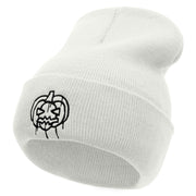 Melting Pumpkin Embroidered 12 Inch Long Knitted Beanie - White OSFM